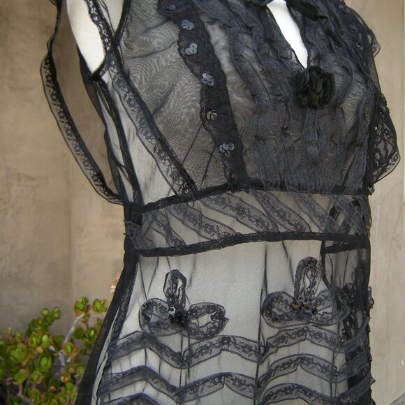 Upcycled One Of A Kind Black Sheer Sexy Top - MEDIUM - Picture 1 of 7